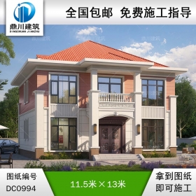 二層帶陽臺別墅施工圖紙及效果圖_農村自建房設計,鼎川建筑